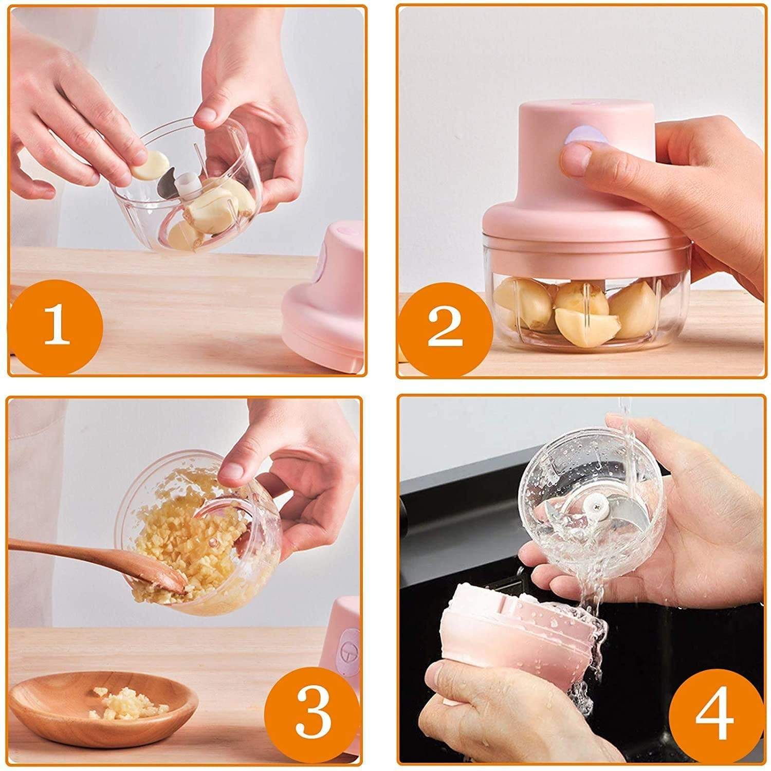 EZChop: Rechargeable Mini Electric Chopper for Vegetables, Fruits & Garlic with USB Charging & Portable Food Processor Design