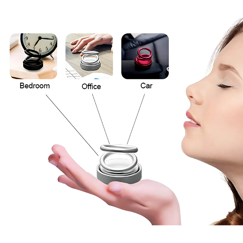SolarBreeze: Solar-Powered Rotating Car Air Freshener with 360° Dual-Ring Design & Aroma Diffuser for Dashboard & Office
