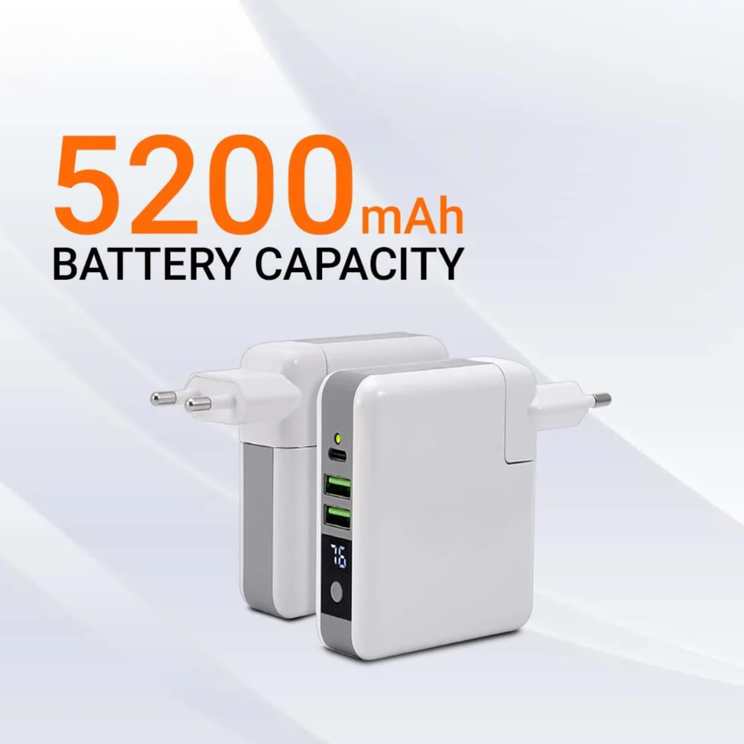 Buddy: 5-in-1 Wireless Charging Power Bank (5200mAh) with Fast Charging, PD 3.0, Qi Dock, LED Display & Built-In Wall Plug for iPhone, Android & More