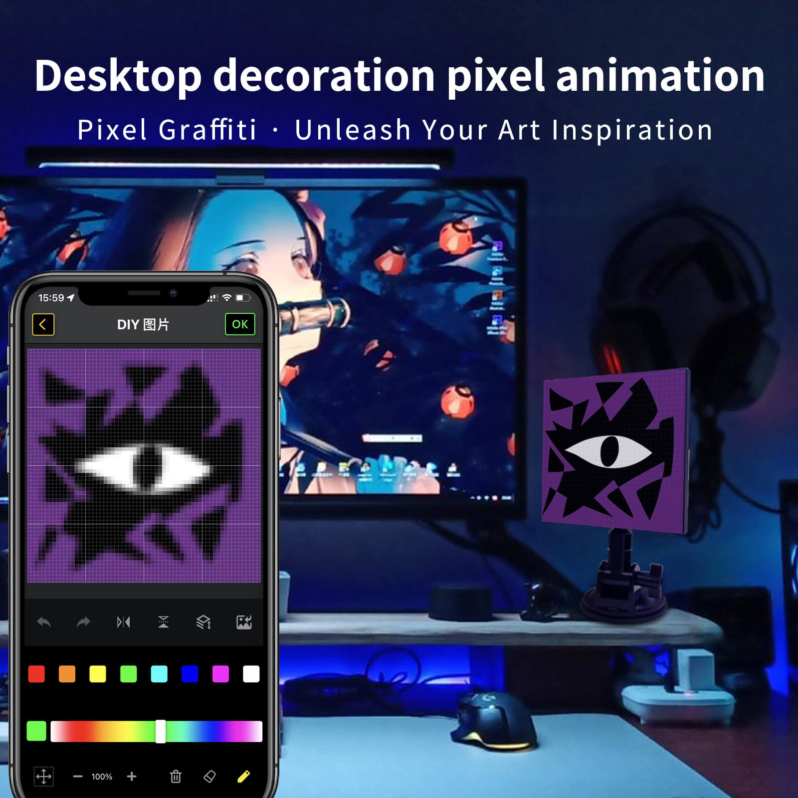 Pixo: Programmable LED Pixel Display Screen with Bluetooth App Control, Custom Text & Animations for Car Windshield & Home Decor 13x13cm