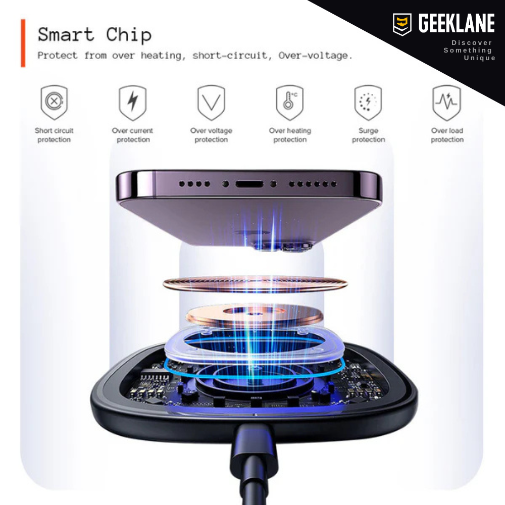 Voltique: 15W Transparent Wireless Charging Pad with LED Aura Ring – Fast Charging with Type-C Cable & Compatibility for iPhone 15–11 & All QI-Enabled Devices