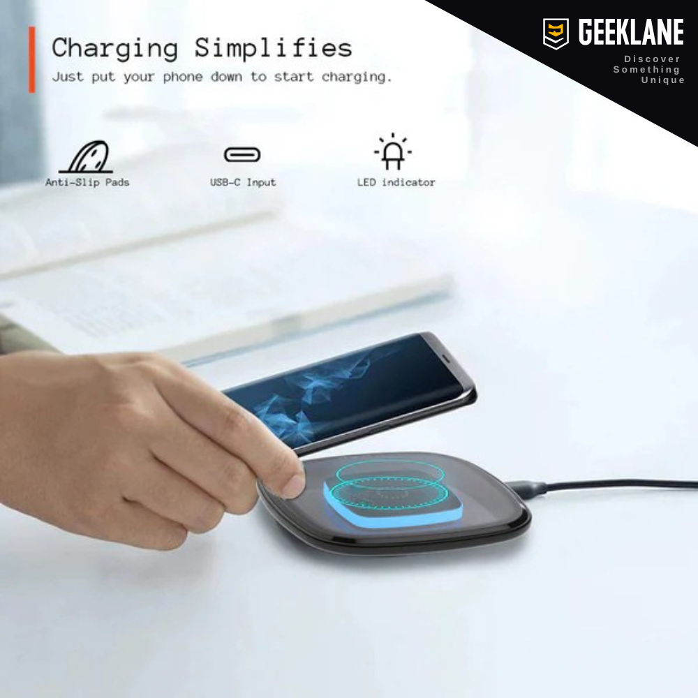 Voltique: 15W Transparent Wireless Charging Pad with LED Aura Ring – Fast Charging with Type-C Cable & Compatibility for iPhone 15–11 & All QI-Enabled Devices