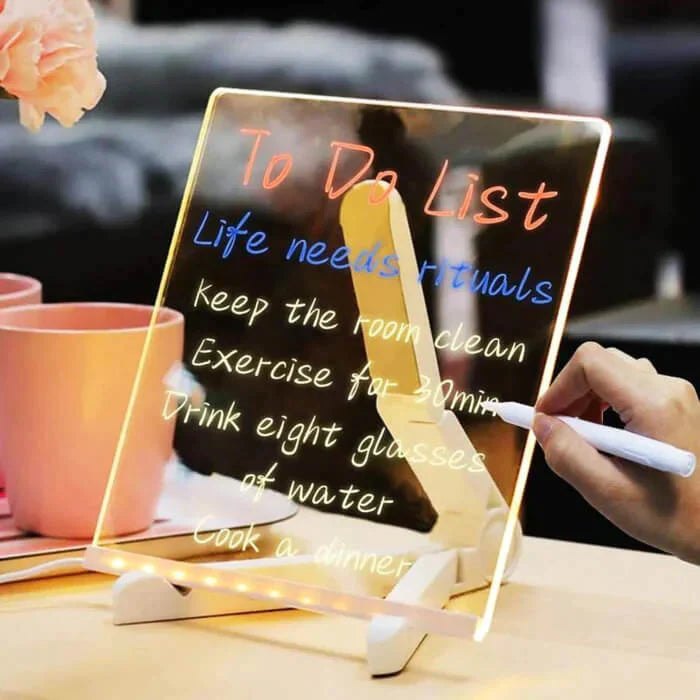 Gleam: LED Message Sketch Board & Night Lamp with Acrylic Dry Erase Surface, Stand & 13 Glow Pens for Home, Office & Gifting