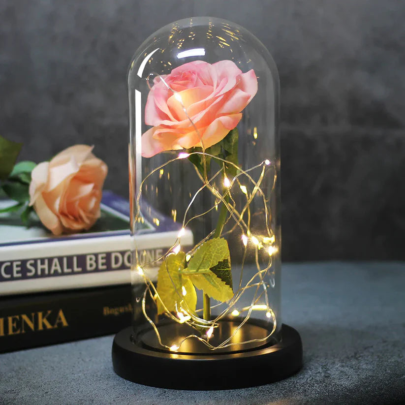 LoveBloom: Forever Glass Rose with Built-in Fairy Lights - Crystal Diamond Cut Rose for Romantic Gifting for Girlfriend & Home Décor
