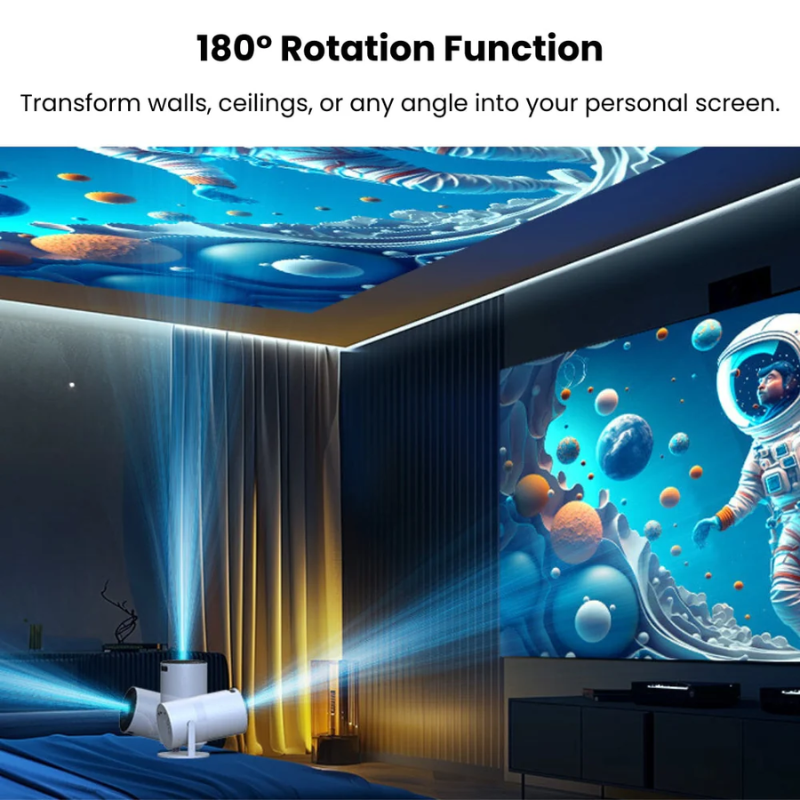 Zenith: Portable WiFi-Enabled HD Smart Projector with 4K Support, Built-in Apps (YouTube, Netflix, Prime), Rotatable Design & 100" Max Display