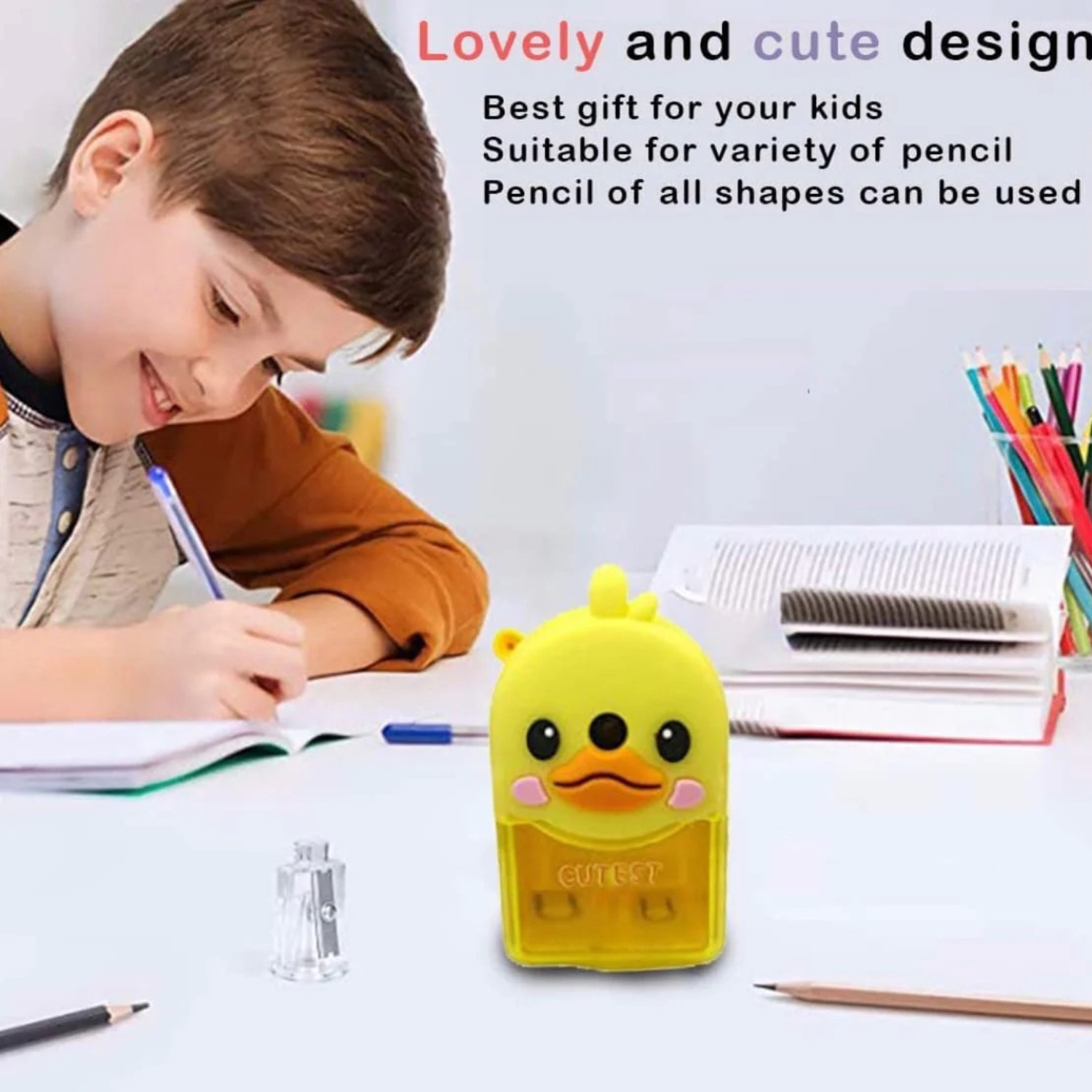 Duckoo: Cute Duck-Shaped Crank Pencil Sharpener for Kids, Handheld Stationery Tool for School Desks, Birthday Return Gifts & Classroom Supplies