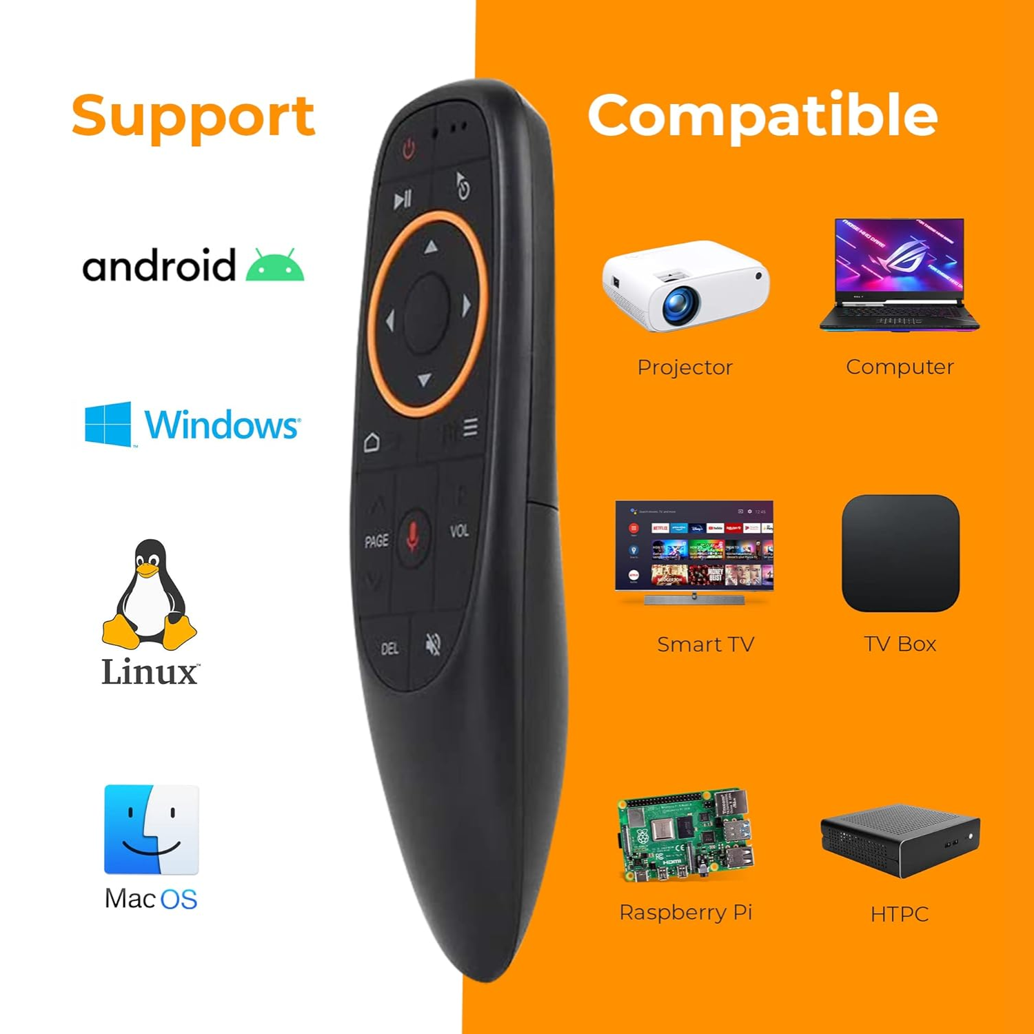 RemoteX: Universal Remote Control for Android TV, 2.4G Wireless Voice Remote with Air Mouse, Motion Sensing & G10S-Style Design for Smart TV, TV Box, PC & Projector