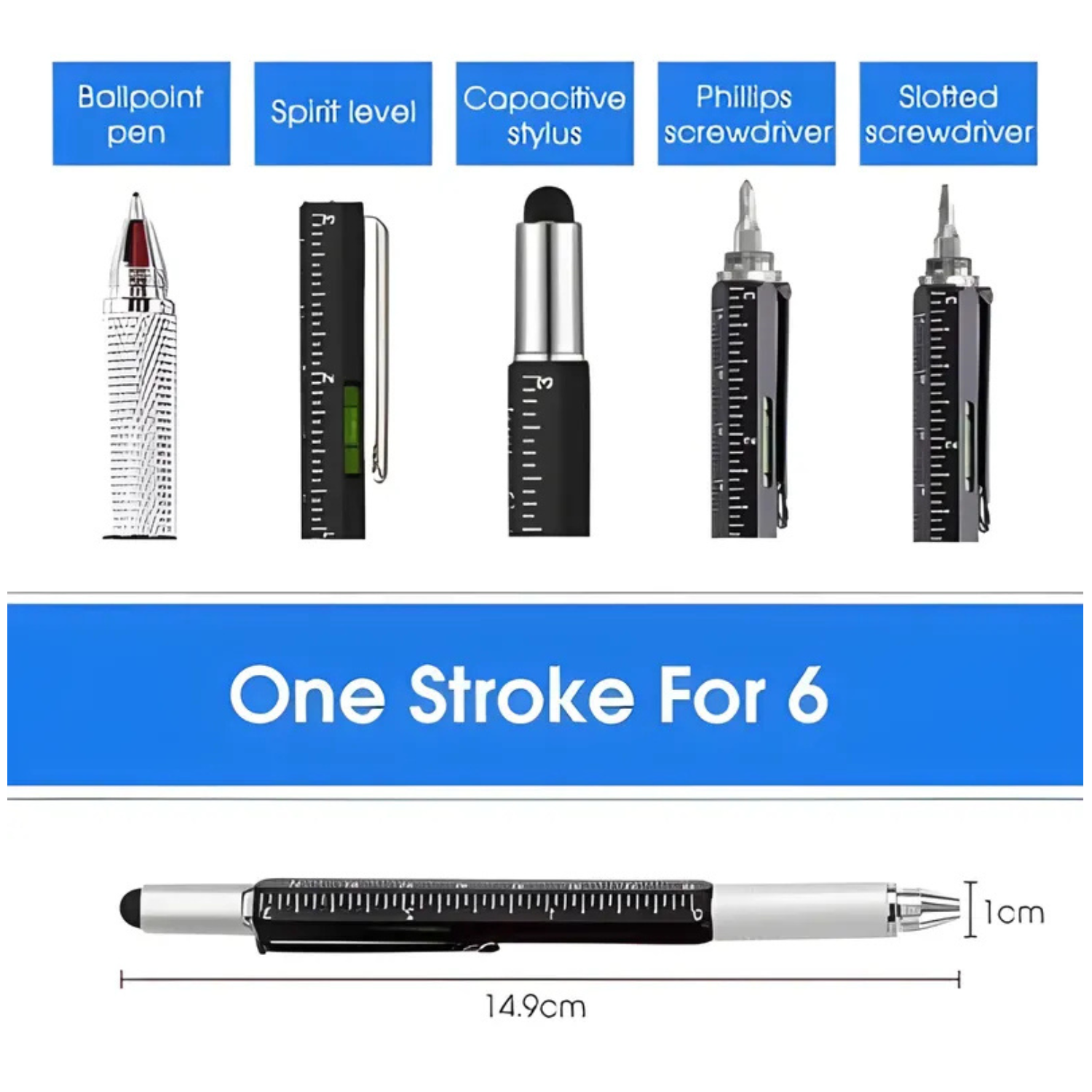 Mech: 5-in-1 Multifunction Tool Pen, Ballpoint Pen with Screwdriver, Touch Stylus, Ruler, Spirit Level & Multi-Tool Functions for Everyday Use & Gifting