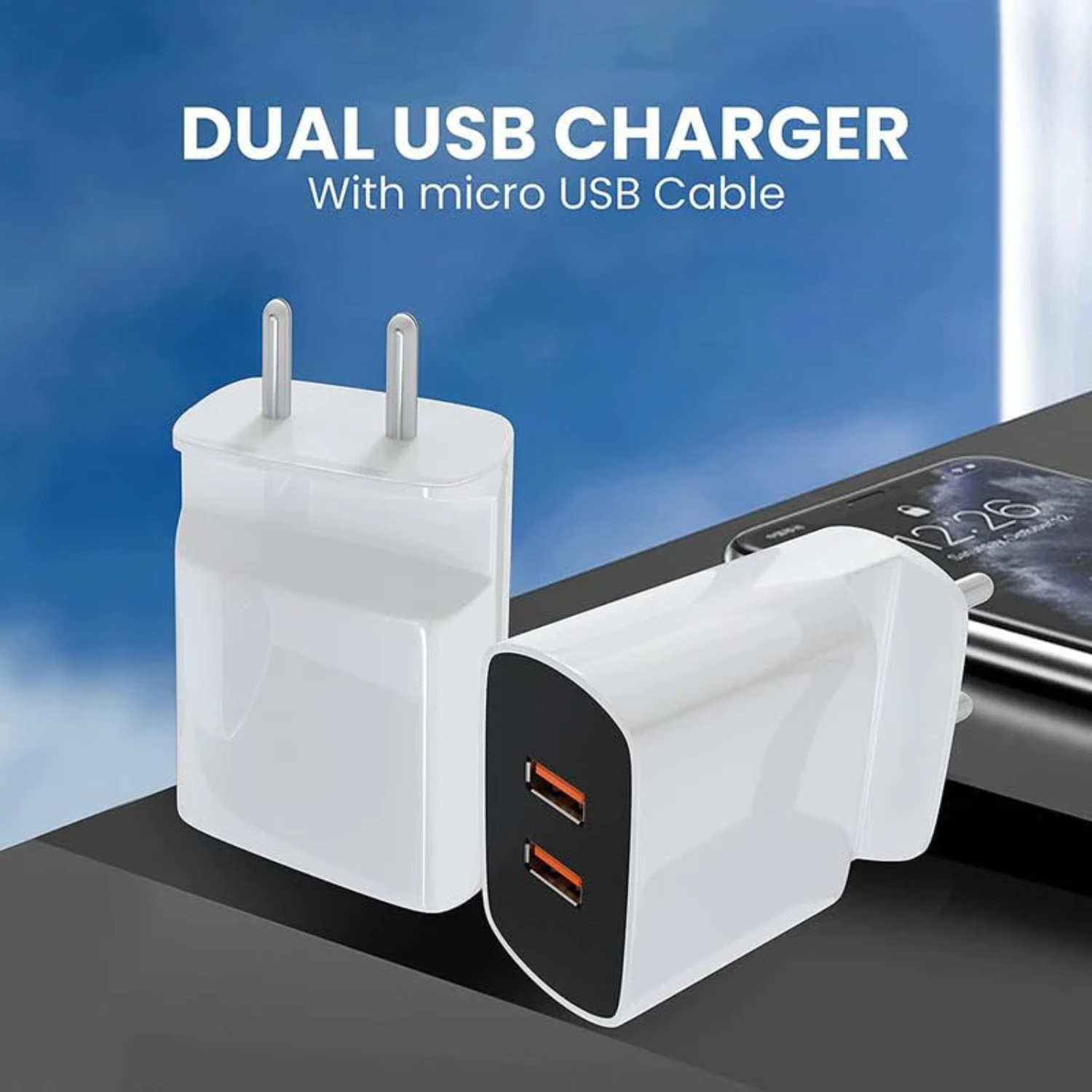 Zapoo: Dual-Port Fast Charging Adapter, QC 3.0 Type-C Charger with Smart Power Delivery, 3.0A Output & High-Speed Charging Cable