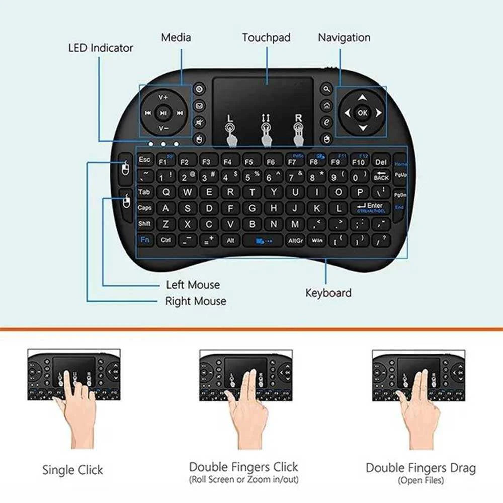 Keyboo: Handheld Mini Wireless Keyboard & Mouse with Bluetooth & USB Dongle, Rechargeable Backlit Remote for Smart TV, Android TV Box, PC & Mobile