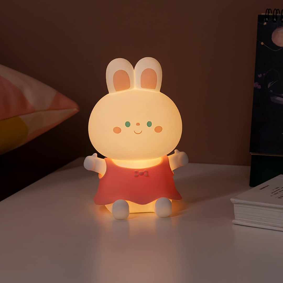BunnyGlow: Adorable Silicone LED Night Lamp for Kids with Warm & Cozy Light, USB Rechargeable, Soft & Squishy Kawaii Bunny Design