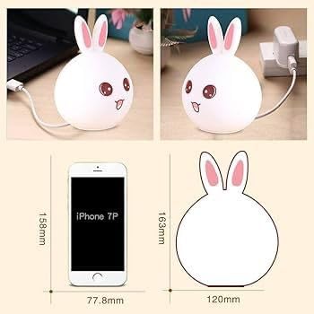Bunny: Adorable Silicone Bunny Night Light with 7-Color Tap LED Glow, USB Rechargeable & Soft Lighting for Kids’ Room & Gifting