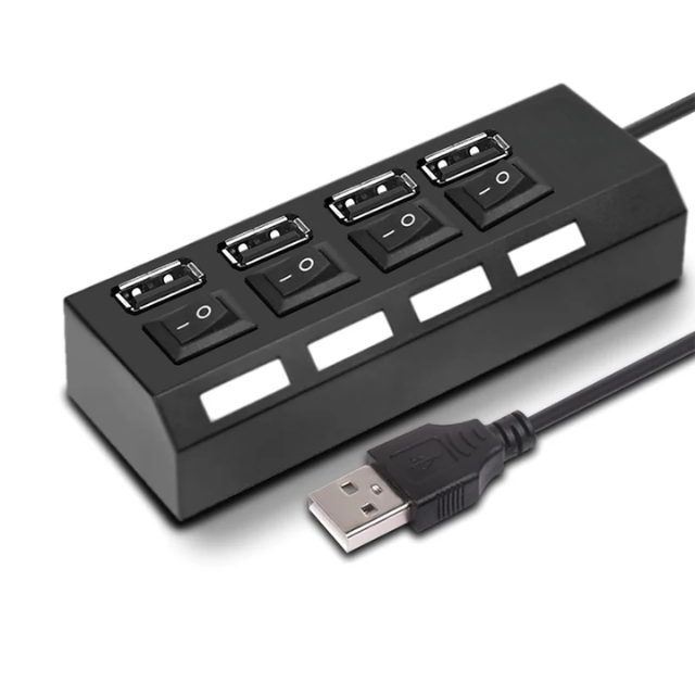 QuickHub: 4-Port USB 2.0 Hub with Power Switches, LED Indicators, 480