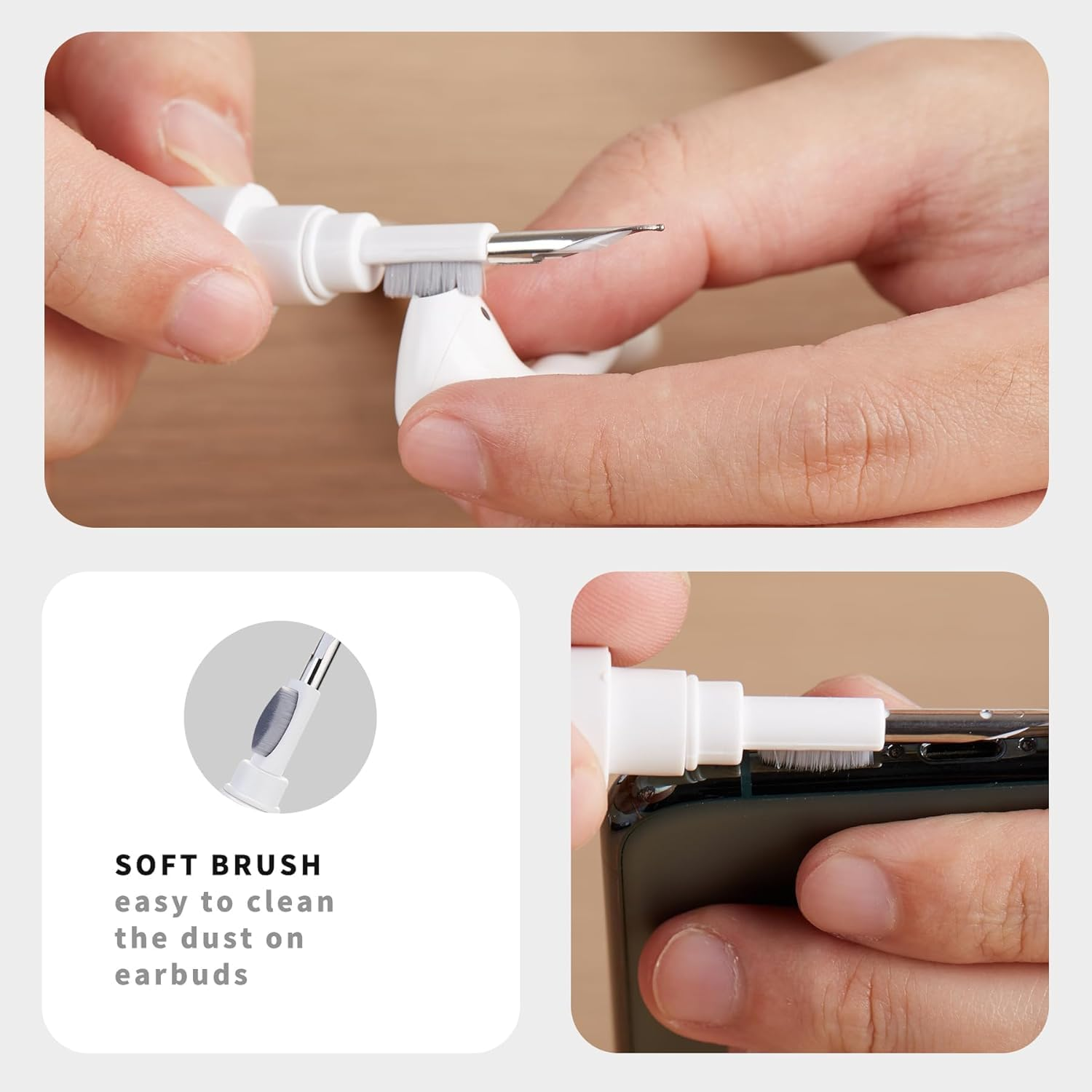 Aira: 3-in-1 Earbuds & AirPods Cleaning Pen- Precision Cleaning Tool with Soft Brush, Tip & Sponge for Earphones, Charging Case & Audio Devices