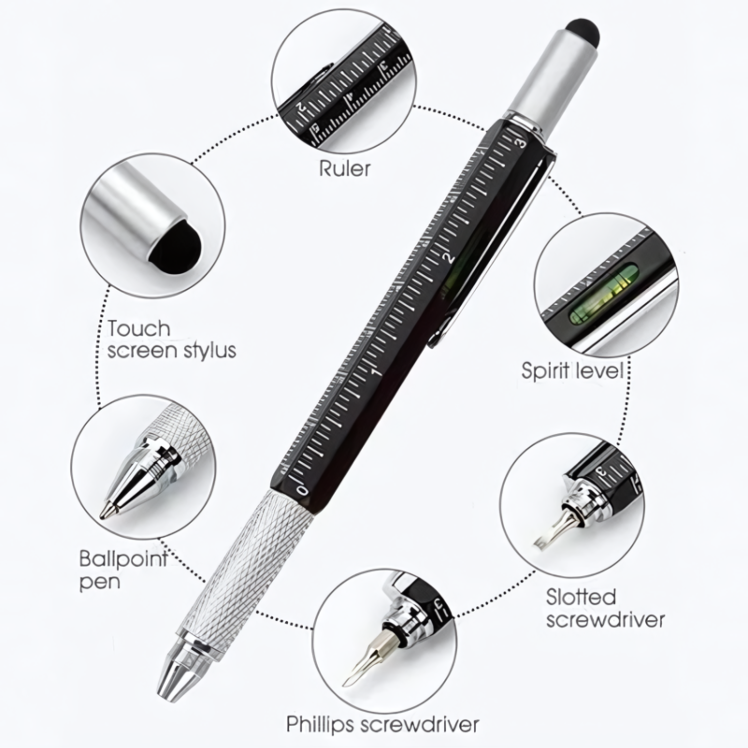 Mech: 5-in-1 Multifunction Tool Pen, Ballpoint Pen with Screwdriver, Touch Stylus, Ruler, Spirit Level & Multi-Tool Functions for Everyday Use & Gifting