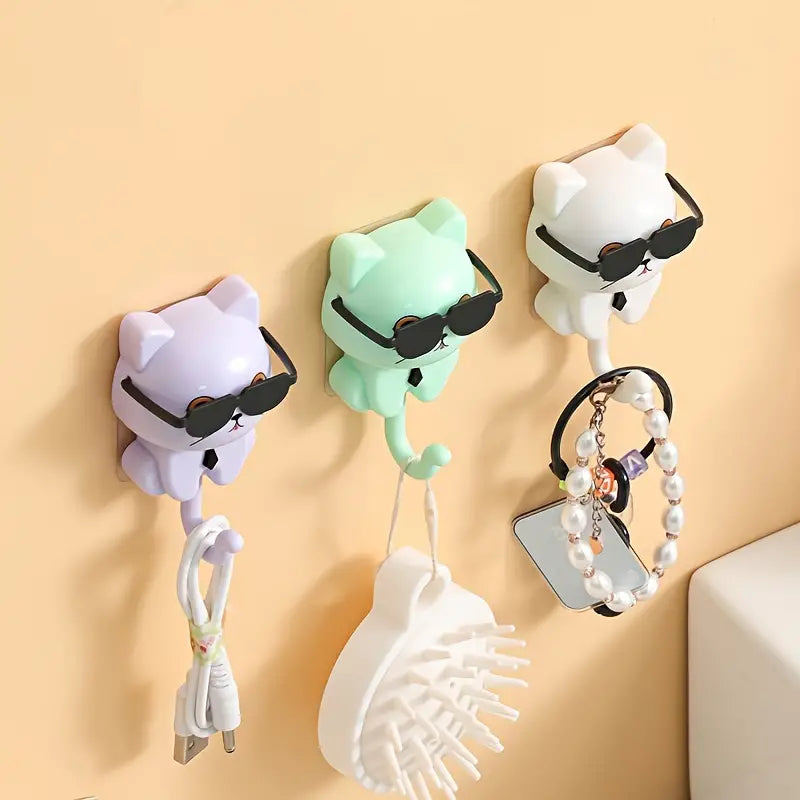 SwagCat: Adorable Cat Wall Hook with Stylish Sunglasses Design for Keys, Towels, Hats & Coats