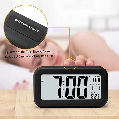 Snoozy: LCD Digital Alarm Clock with Multifunction Display, Large Screen Desk & Travel Clock with Snooze, Date, Temperature & Night Light