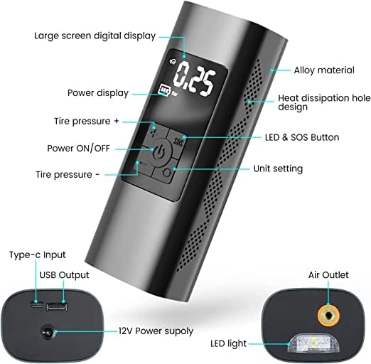 Inflato: Portable Tire Inflator & Power Bank – 150PSI Air Pump with Digital Gauge, LED Light, Heat Dissipation & 8000mAh Battery for Bikes, Cars & Emergencies