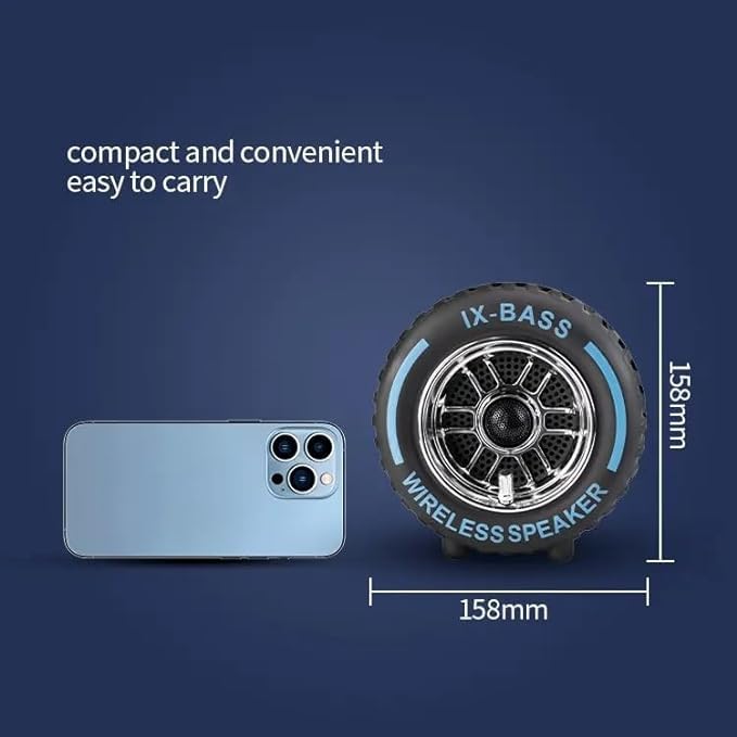 Tyro: Tyre-Shaped Wireless Bluetooth Speaker with Deep Bass, 10W Stereo Sound, 12-Hour Playtime, AUX/TF/USB Support & Portable Car-Inspired Design