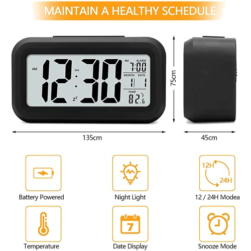 Snoozy: LCD Digital Alarm Clock with Multifunction Display, Large Screen Desk & Travel Clock with Snooze, Date, Temperature & Night Light