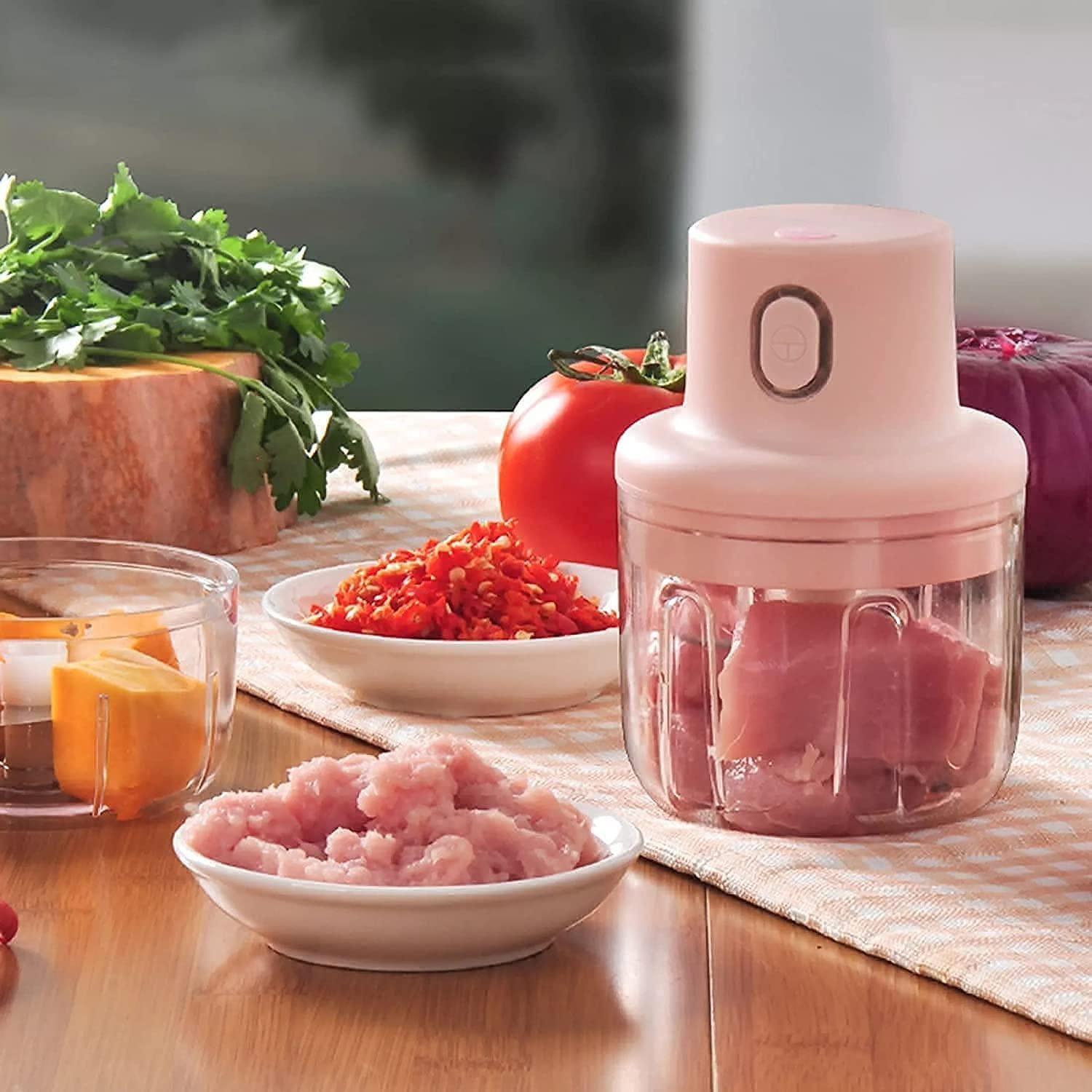 EZChop: Rechargeable Mini Electric Chopper for Vegetables, Fruits & Garlic with USB Charging & Portable Food Processor Design