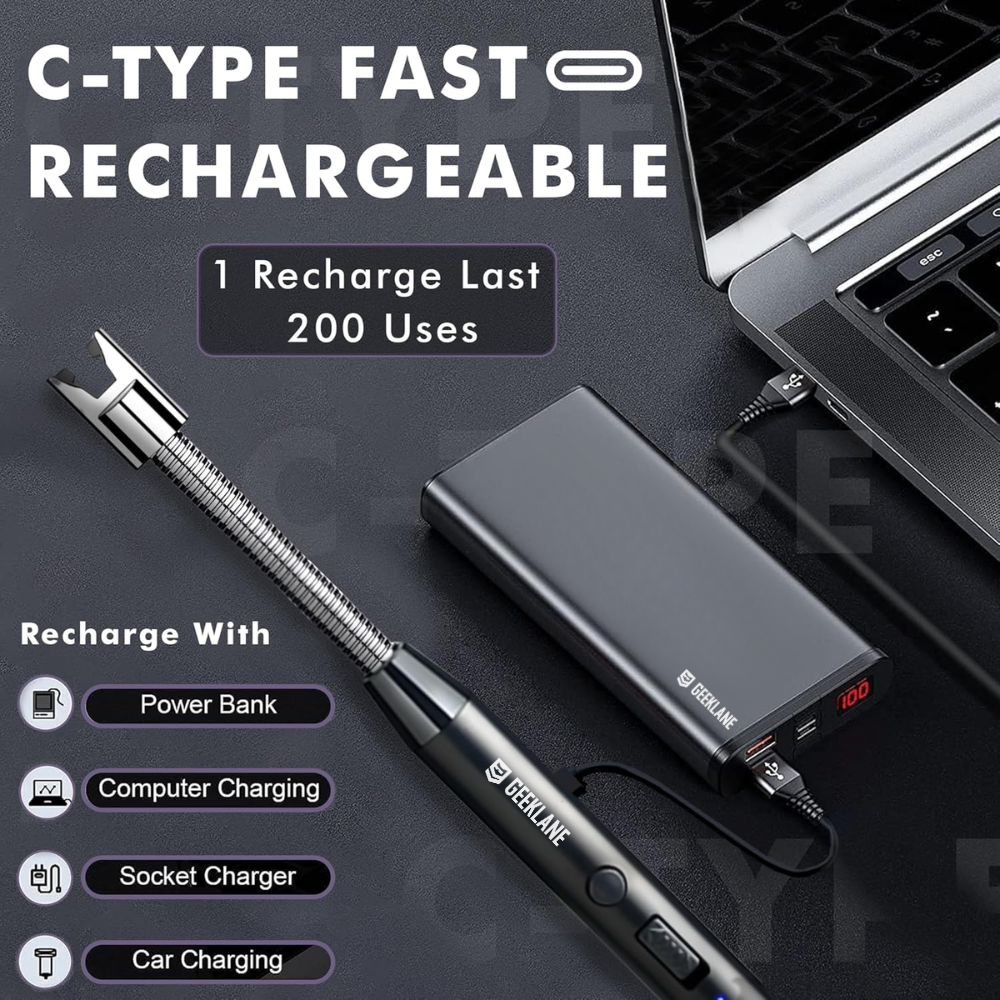 Sparq: Rechargeable Electric Arc Lighter, Windproof with Flexible Neck & USB-C Port for Gas Stove & Candles