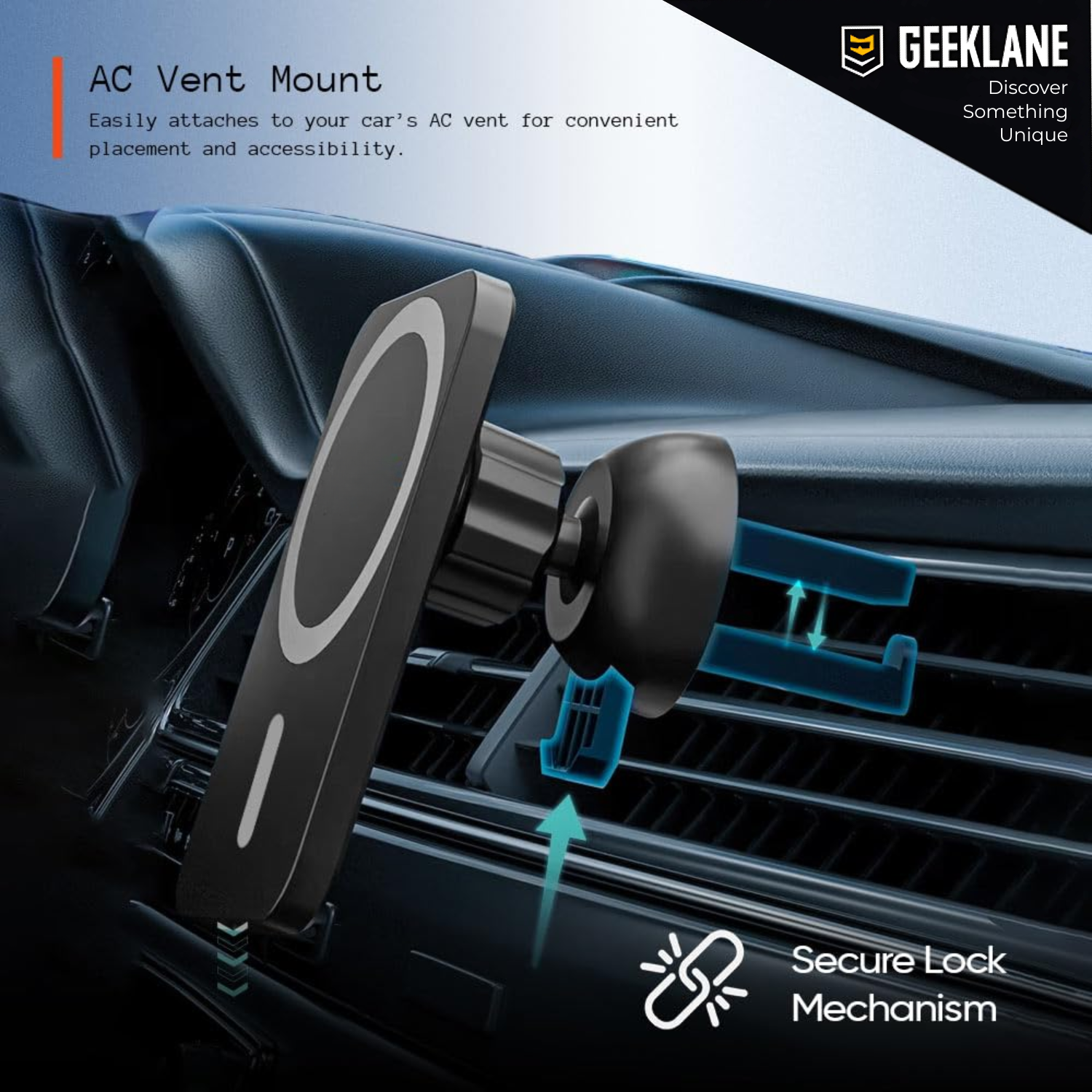 CarMeg: 15W Fast-Charging Magnetic Car Mount with 360° Rotation, Wireless Phone Holder for Car AC Vent with Secure Lock & Universal Smartphone Compatibility