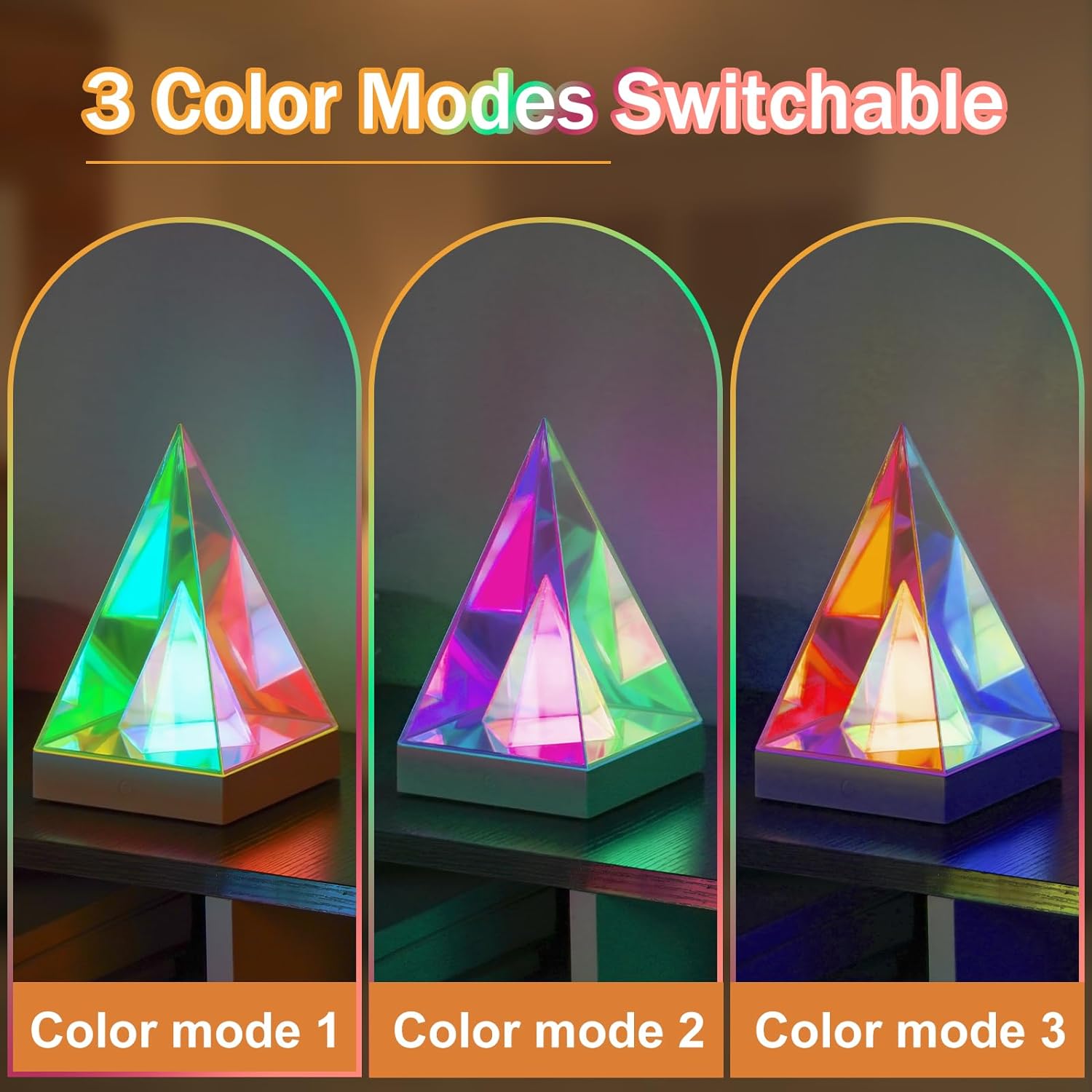 Floyd: 3D Acrylic RGB Prism Lamp with USB Power & Color-Changing Glow for Bedroom & Decorative Lighting