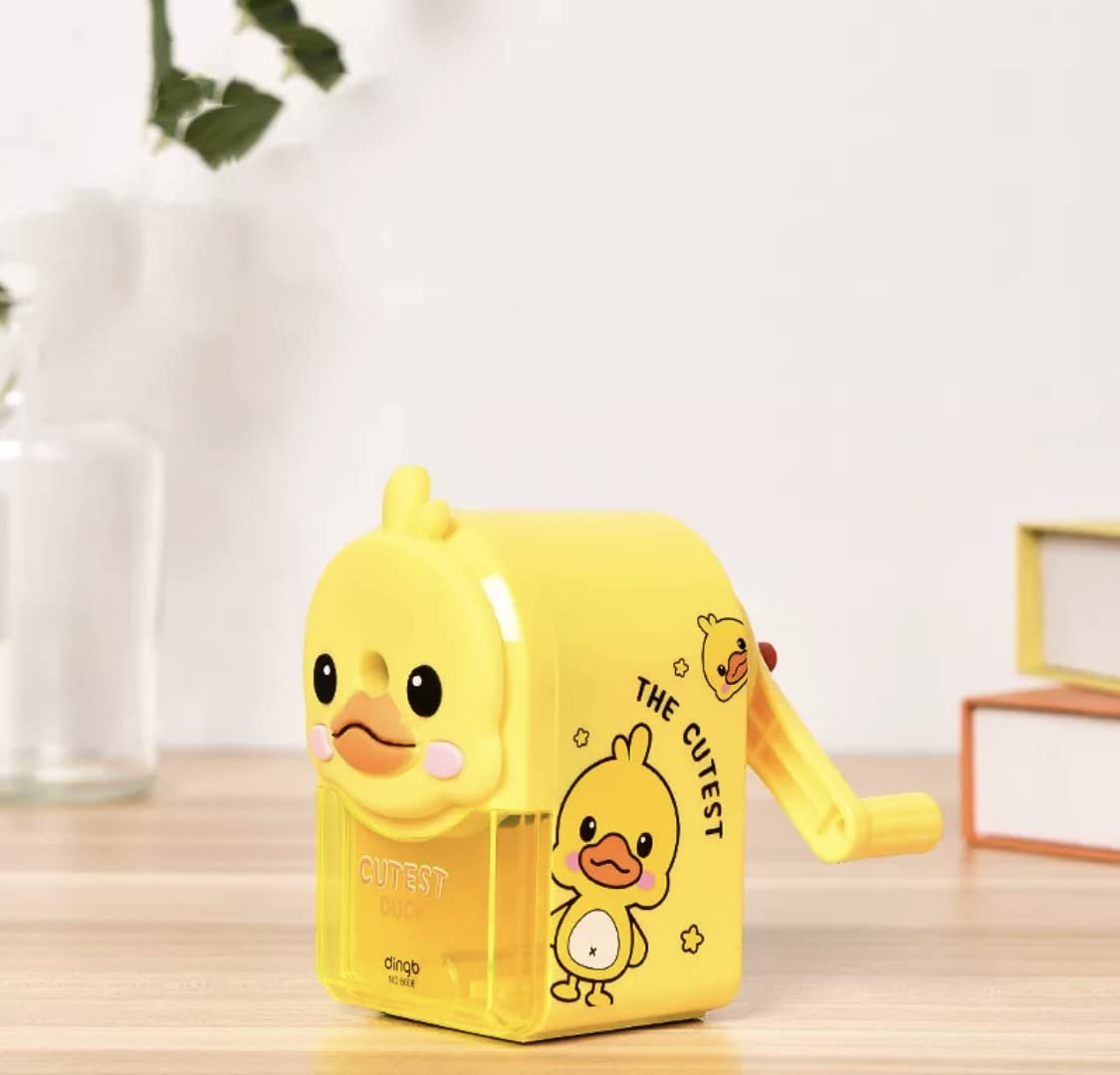 Duckoo: Cute Duck-Shaped Crank Pencil Sharpener for Kids, Handheld Stationery Tool for School Desks, Birthday Return Gifts & Classroom Supplies