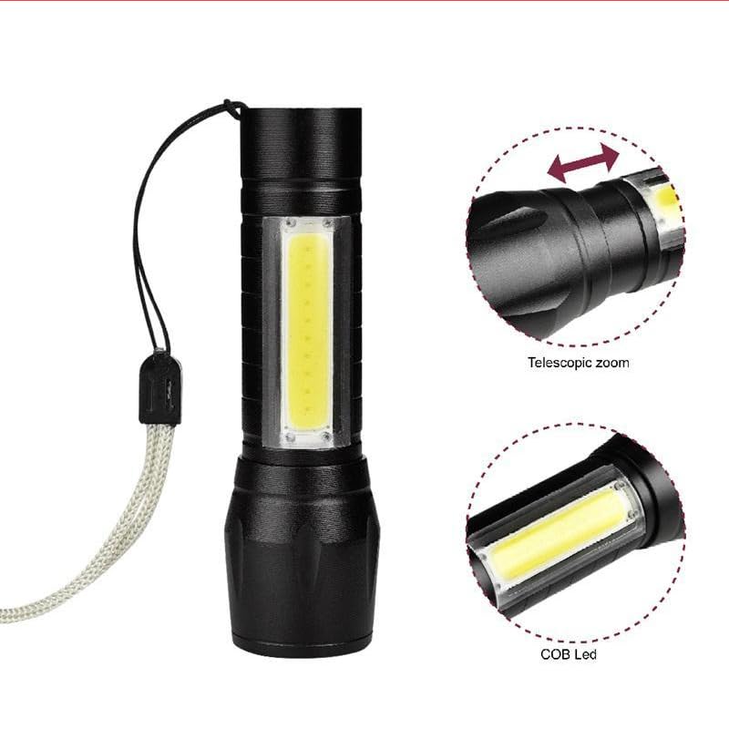 Flashy: 2-in-1 Rechargeable LED Flashlight with Adjustable Zoom & COB Side Light, Mini Pocket Torch with 3 Modes for Camping, Hiking & Emergency Use
