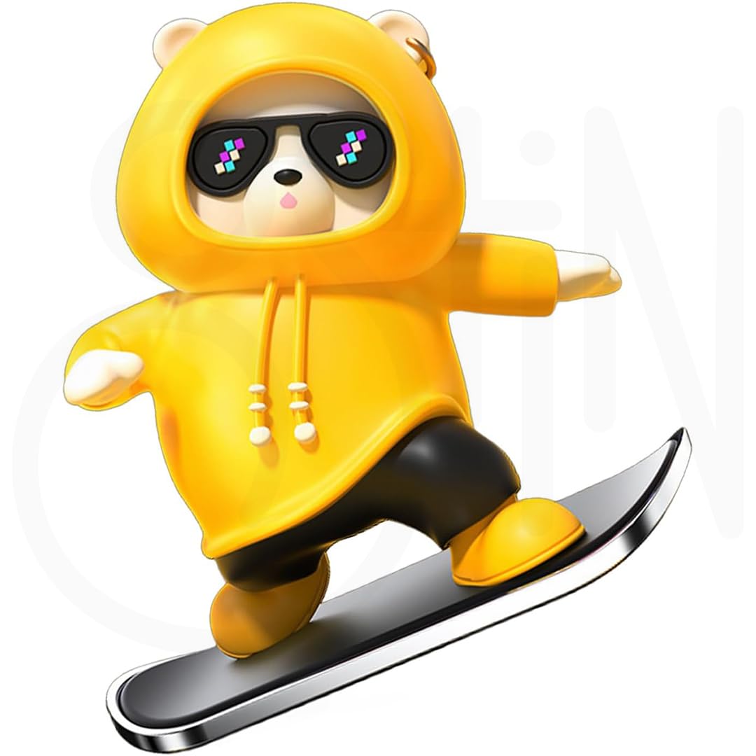 SkateMate: Skater Bear Dashboard Ornament with Fun Pulley Design for Car Interior Décor & Gifts