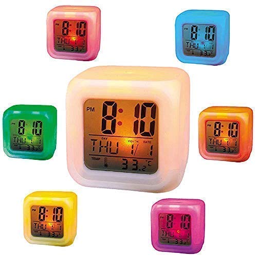 GlowDream: RGB Aura LED Digital Alarm Clock, Table Clock with Date, Day, Time & Temperature Display