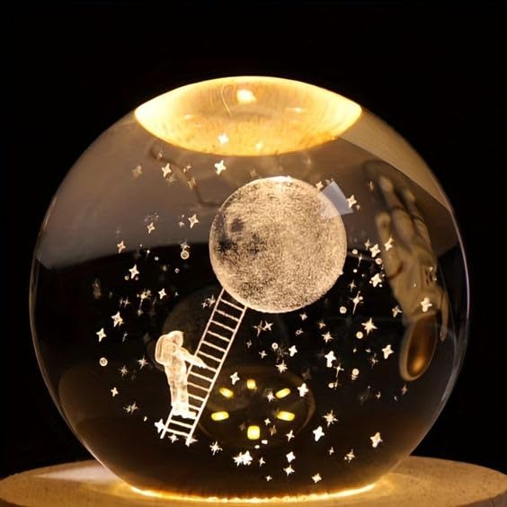 Climb: 3D LED Crystal Ball Night Lamp – Engraved Holographic Light with USB & Wooden Base for Home Décor, Office & Bedroom