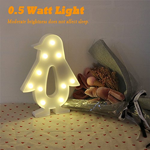 Pengo: Cute Penguin Design Marquee LED Night Light with Battery-Powered Decorative Lamp for Kids’ Room, Bedroom Wall or Table Décor