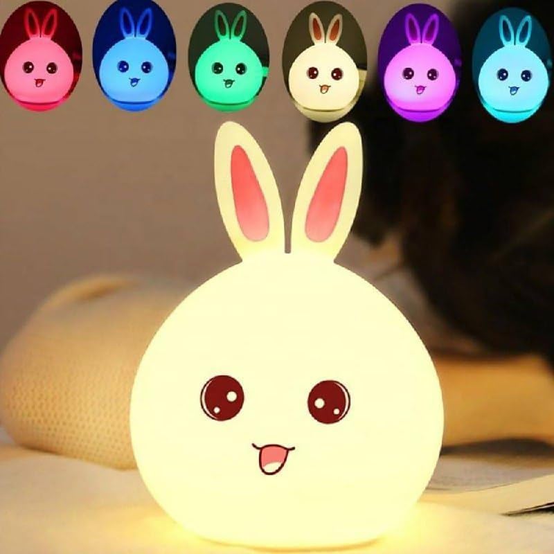 Bunny: Adorable Silicone Bunny Night Light with 7-Color Tap LED Glow, USB Rechargeable & Soft Lighting for Kids’ Room & Gifting