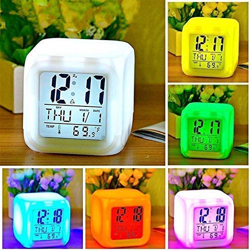 GlowDream: RGB Aura LED Digital Alarm Clock, Table Clock with Date, Day, Time & Temperature Display