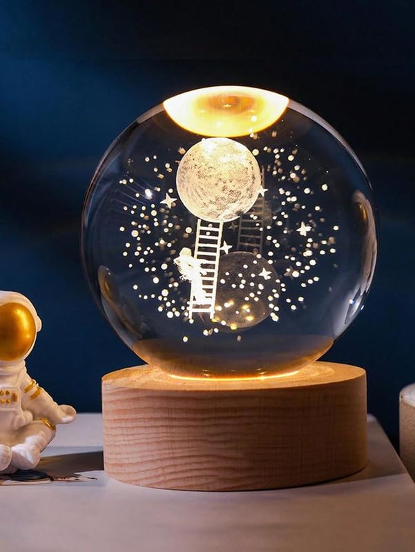 Climb: 3D LED Crystal Ball Night Lamp – Engraved Holographic Light with USB & Wooden Base for Home Décor, Office & Bedroom