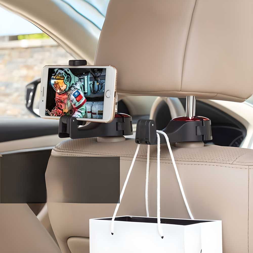 HookMate: Car Back Seat Hooks with Built-in Phone Holder for Bags, Gro