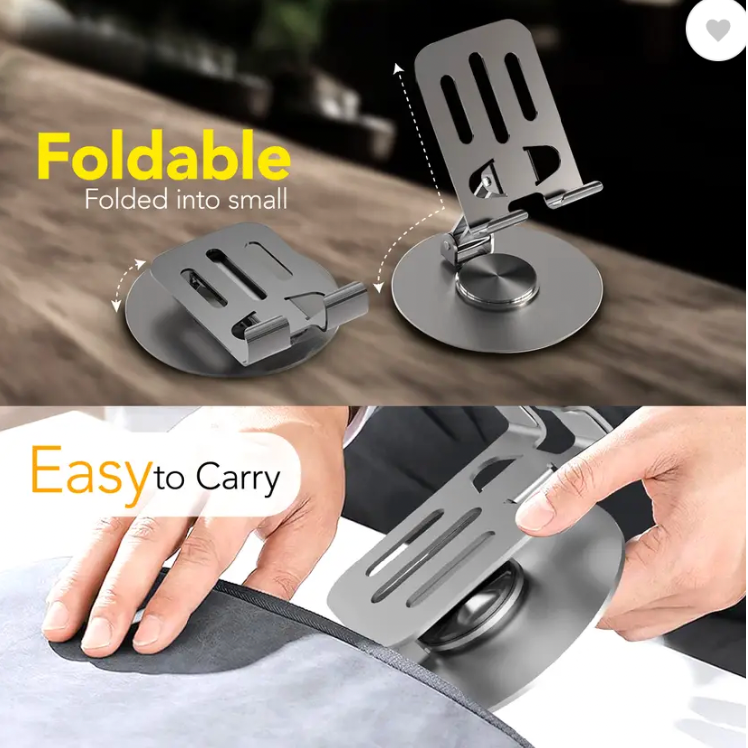 Axis: Adjustable Universal Mobile & Tablet Stand, 360° Rotating, Foldable Phone Holder with Stable Metal Base, Anti-Slip Pad & Height Adjustment for Desk & Tabletop Use