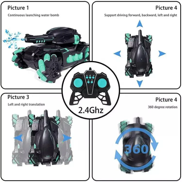 Tanko: RC Battle Car with Gesture Control & 360° Rotating Turret, Water Bullet Shooting, 4WD, High-Speed Drift & Rechargeable Battery