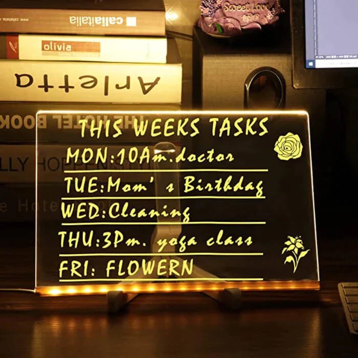 Gleam: LED Message Sketch Board & Night Lamp with Acrylic Dry Erase Surface, Stand & 13 Glow Pens for Home, Office & Gifting