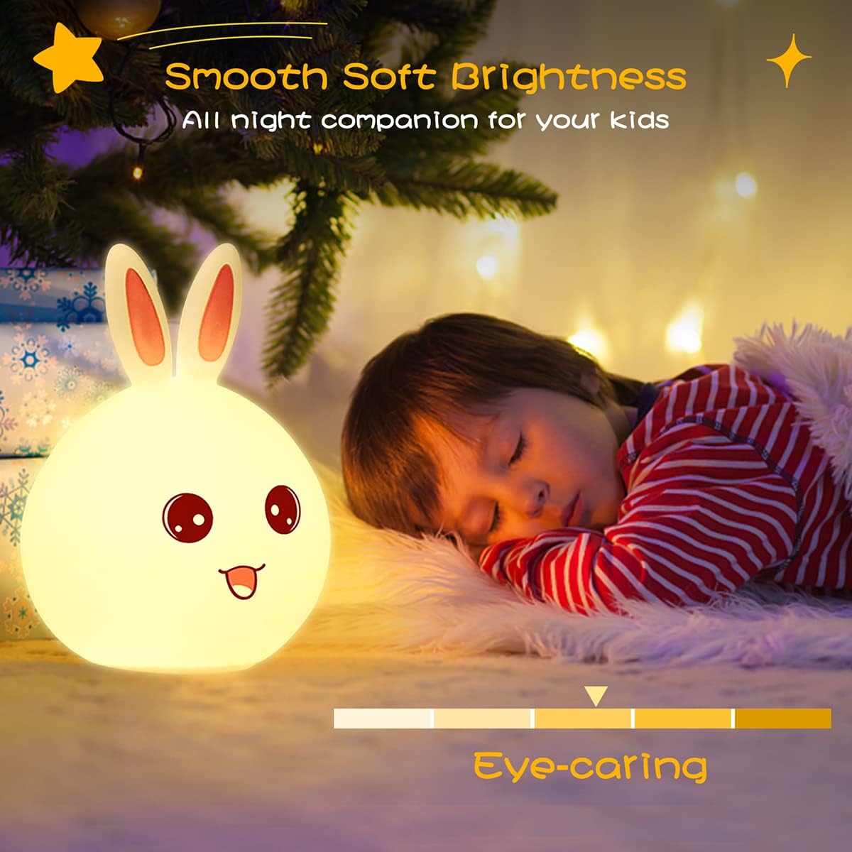 Bunny: Adorable Silicone Bunny Night Light with 7-Color Tap LED Glow, USB Rechargeable & Soft Lighting for Kids’ Room & Gifting