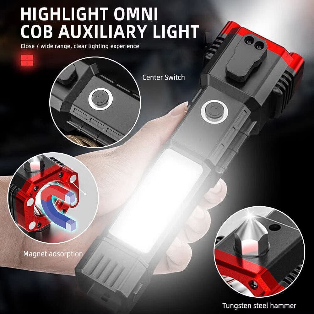 Torchii: Magnetic LED Emergency Rechargeable Torch & Cob Light with Window Breaker & Seat-Belt Cutter, for Car Safety, Camping & Outdoor Use