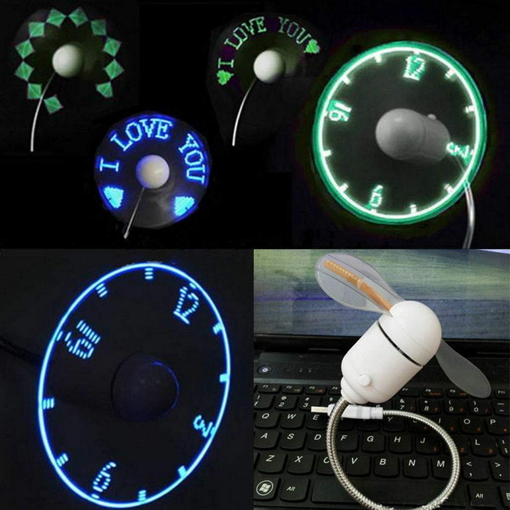 MsgFan: USB Powered LED Fan with Custom Message Programmable Display & Flexible Gooseneck, Ideal for Romantic, Cute Messages & Gifting with Clock