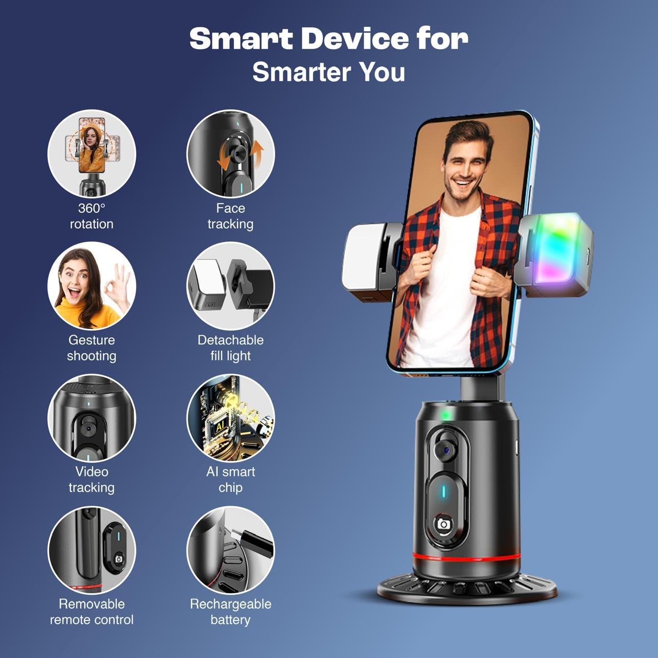 Create360: 360° Face Tracking Phone Holder with Auto Motion, Gesture Control & Remote for Vlogging, Streaming & Video Recording