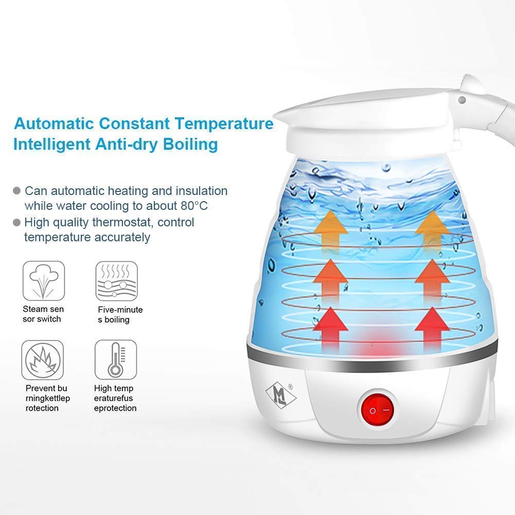 FlexiKettle: Foldable Electric Silicone Kettle with Fast Boiling, 600ml Capacity & Boil-Dry Protection for Travel & Home Use