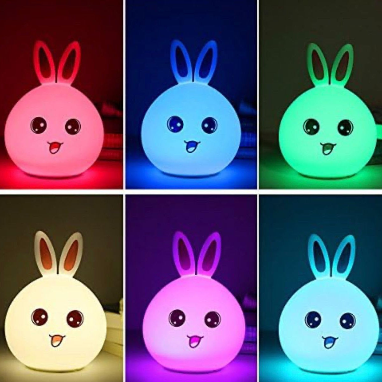 Bunny: Adorable Silicone Bunny Night Light with 7-Color Tap LED Glow, USB Rechargeable & Soft Lighting for Kids’ Room & Gifting