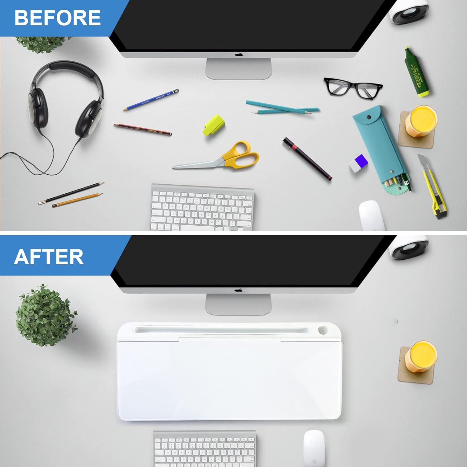 Deskie: Versatile Desktop White Board & Organizer with Glass Writing Board, Storage & Phone/Tablet Stand, for Home & Office