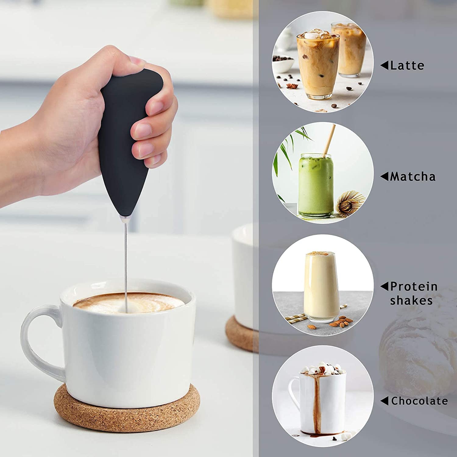 Brewio: Portable Handheld Coffee Frother for Latte, Cappuccino & Beverages, High-Speed Electric Milk Frother with Stainless Steel Whisk, Battery-Operated Mini Foam Maker