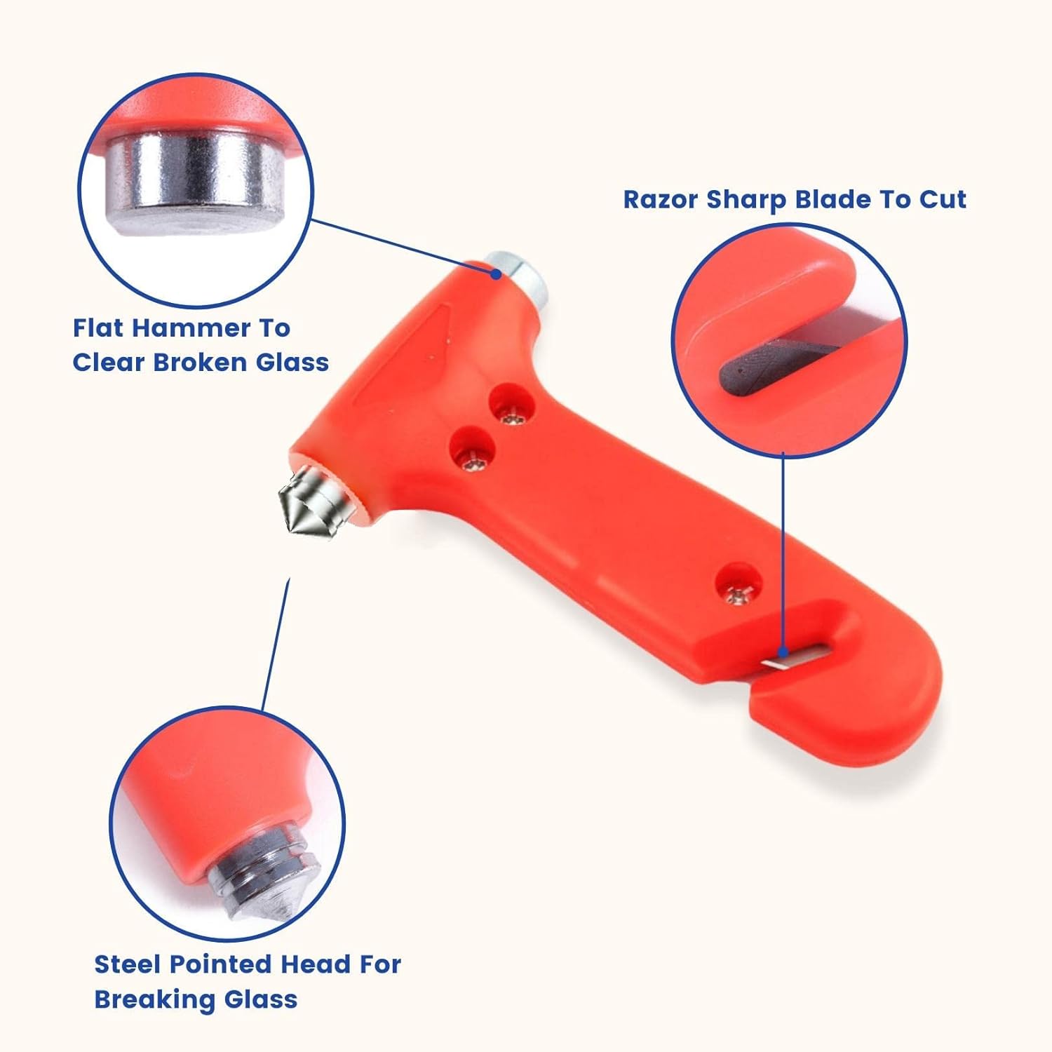 BreakOut: Emergency Car Glass Breaker & Seatbelt Cutter, Dual Steel-Headed Safety Hammer for Quick Escape During Accidents or Emergencies